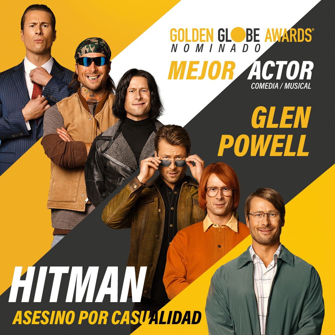 Glen Powell - Nominado Mejor Actor Comedia/Musical Globos de Oro - Hit Man. Asesino por casualidad